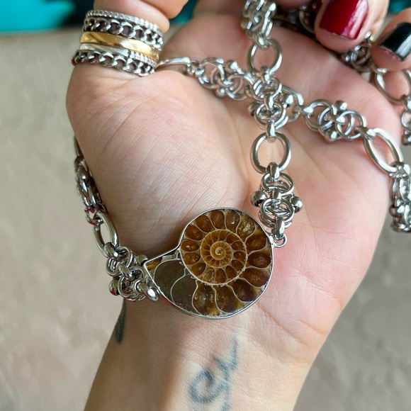 Made to order . Genuine ammonite fossil shell stainless steel maille choker - Picture 11 of 16